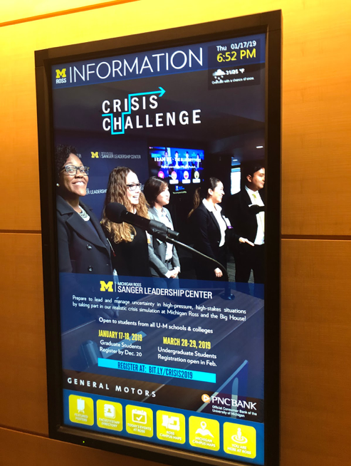 promotional signage for crisis challenge event