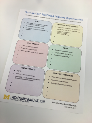 Paper handout titled "Just-in-time Teaching and Learning Opportunities"