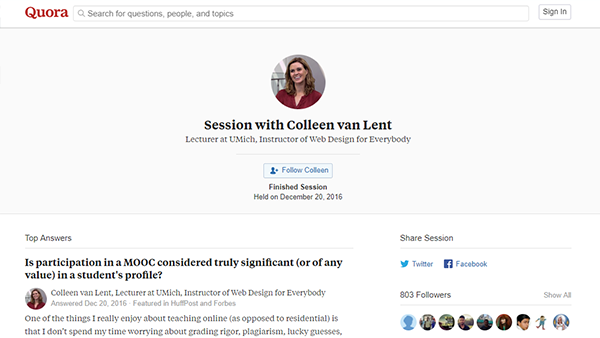 Screenshot of the Quora Q and A with Dr. Colleen Van Lent