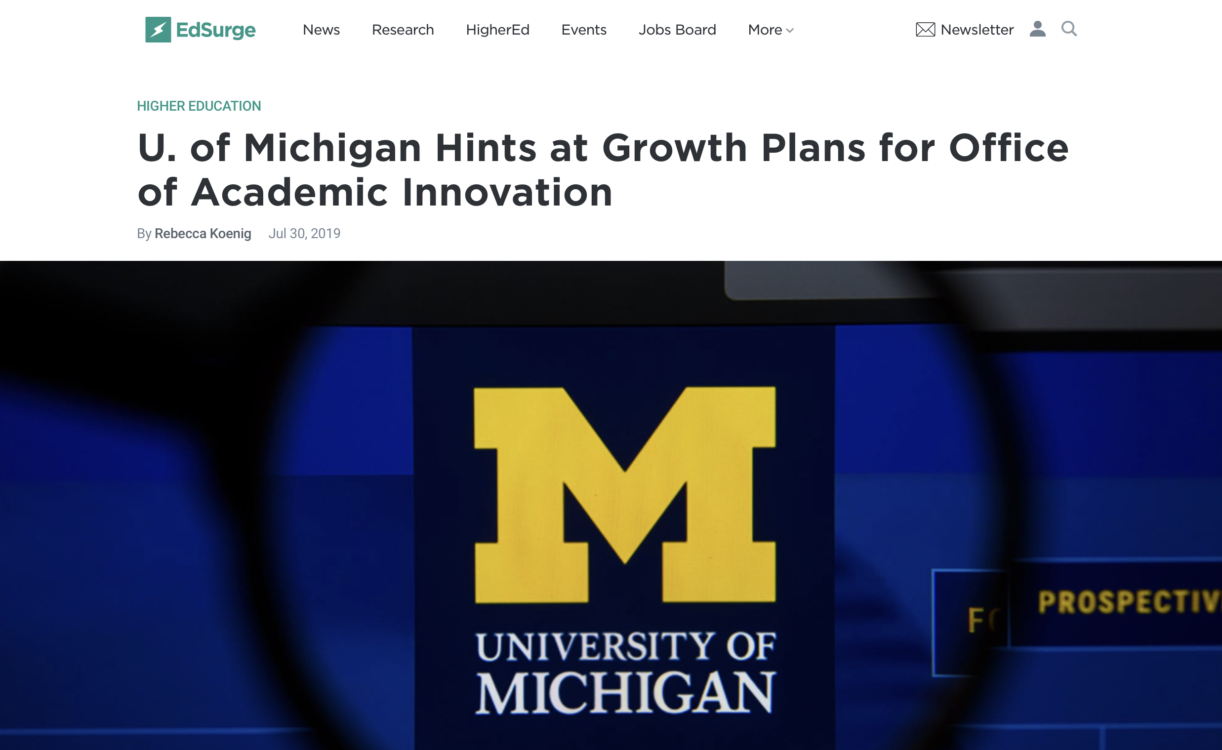 U. of Michigan Hints at Growth Plans for Office of Academic Innovation