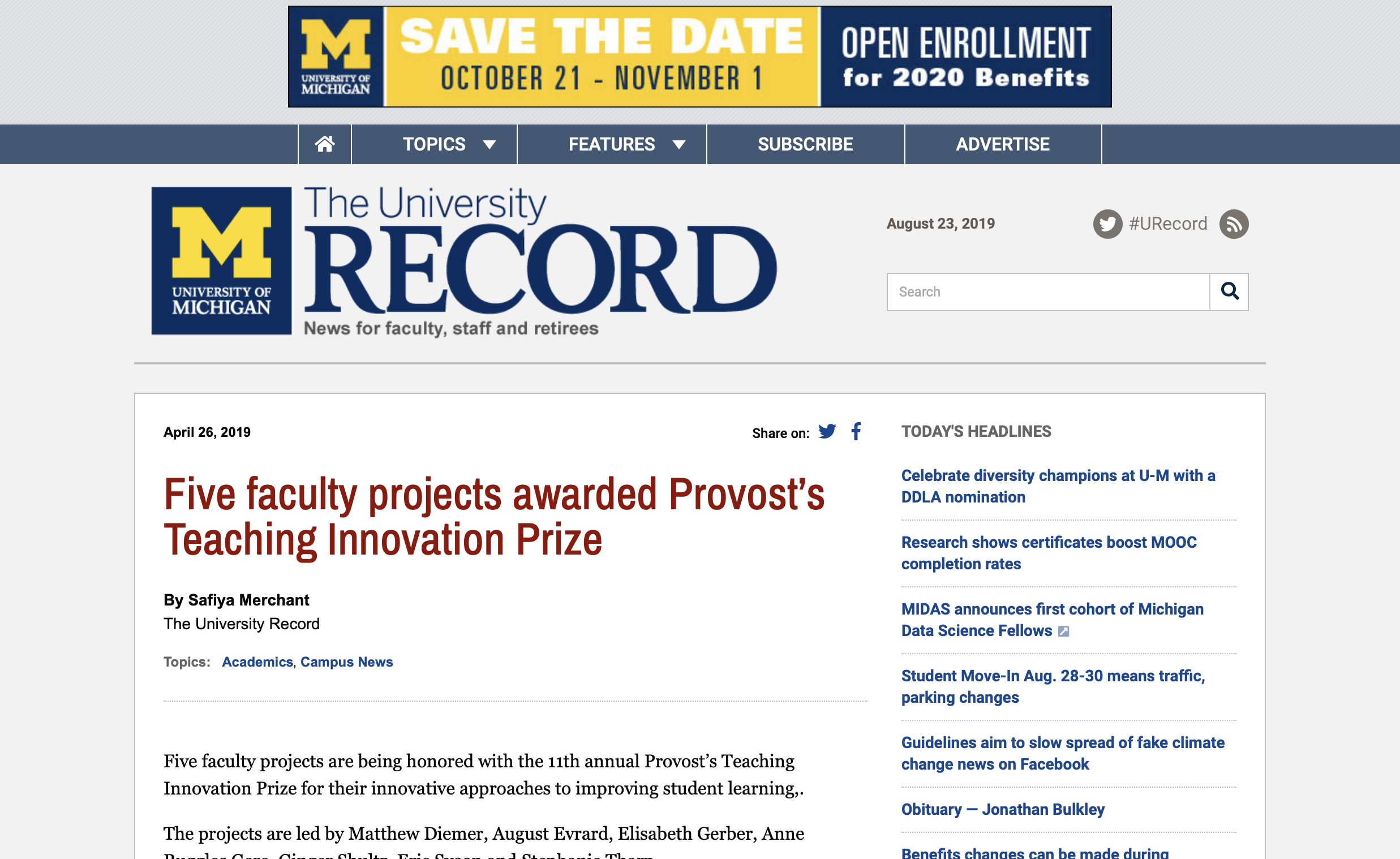 Five Faculty Projects Awarded Provost’s Teaching Innovation Prize