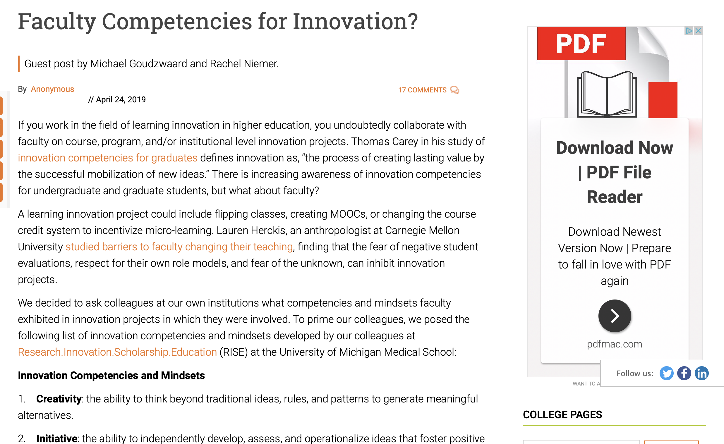 Faculty Competencies for Innovation?