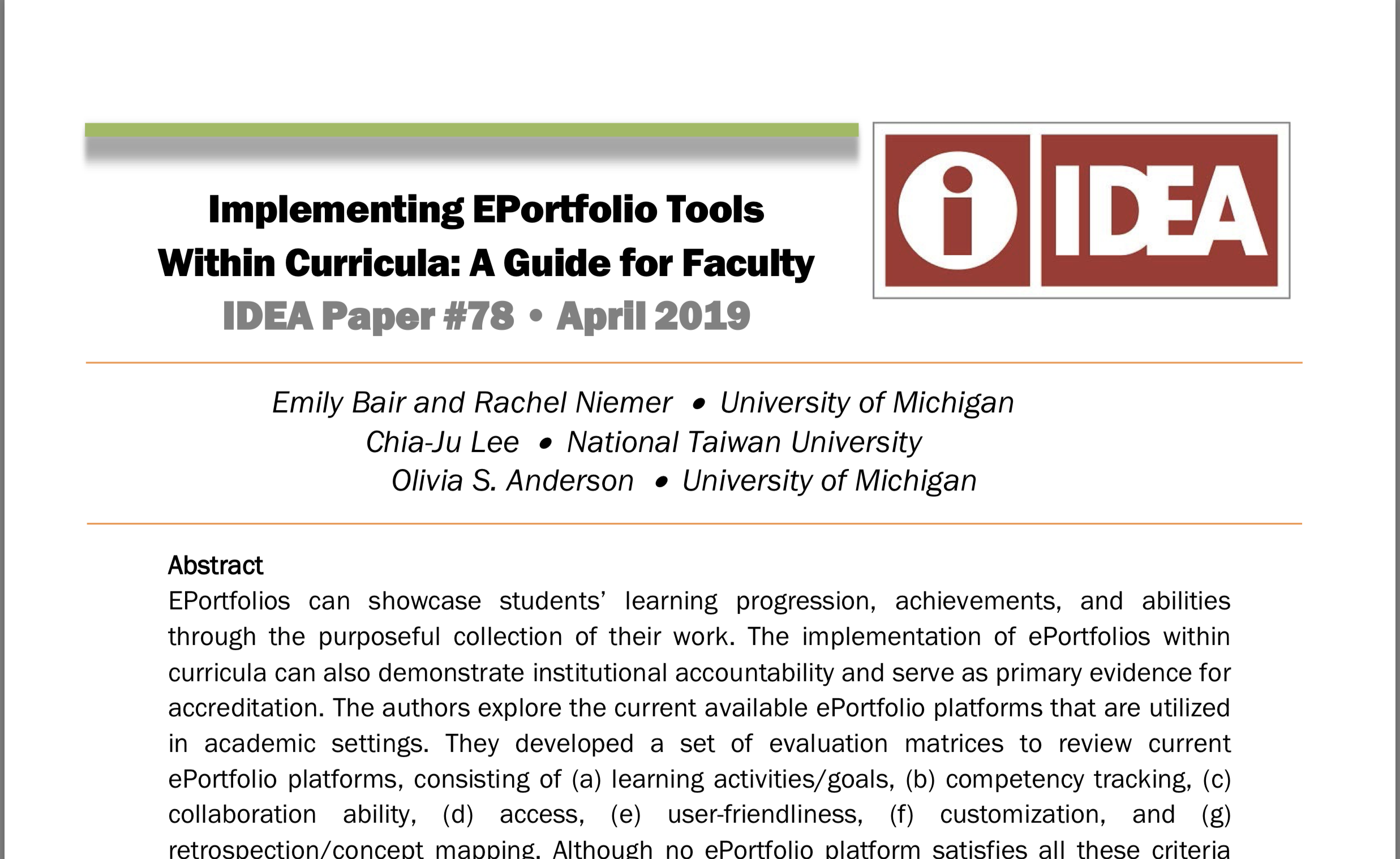 Implementing EPortfolio Tools with Curricula: A Guide for Faculty