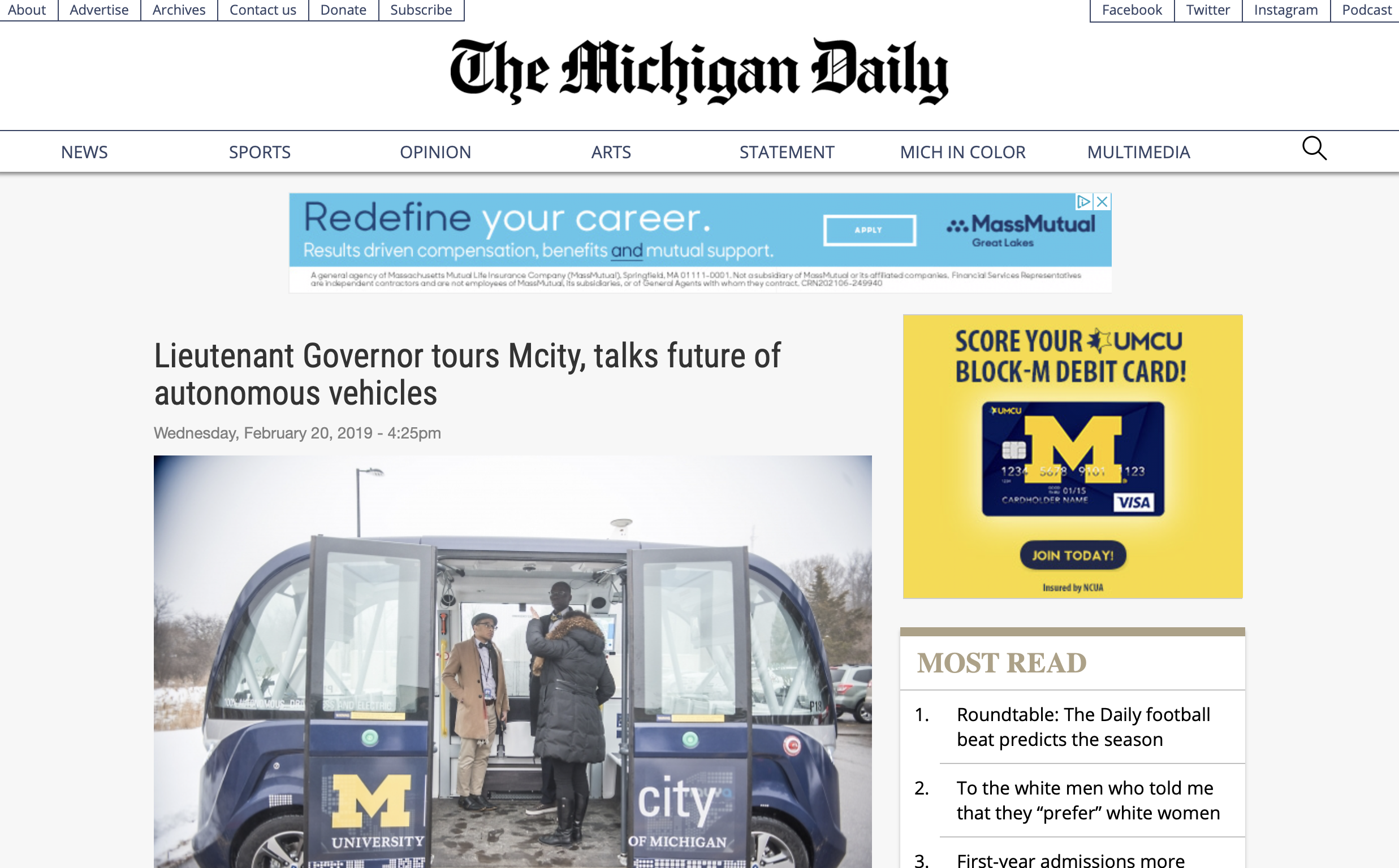 Lieutenant Governor Tours Mcity, Talks Future of Autonomous Vehicles