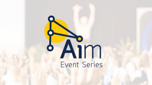 Dots connected by blue lines with a yellow circle in the background. Aim Event Series