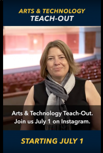 Instructor instagram story arts and technology teachout starting july 1, auditorium in background