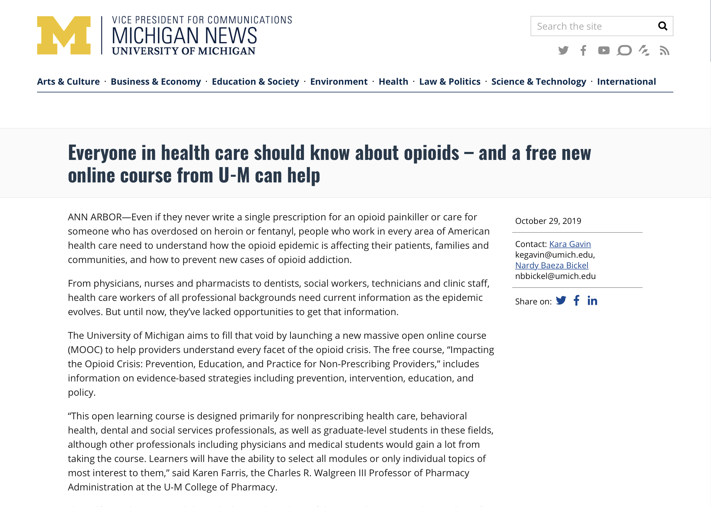 Everyone in health care should know about opioids – and a free new online course from U-M can help