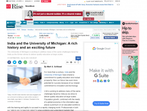 Screenshot of an Economic Times article with the headline, "India and the University of Michigan: A rich history and an exciting future."