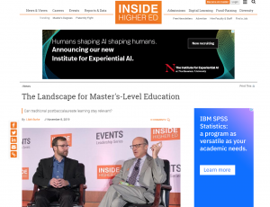 A screenshot of an Inside Higher Ed article titled "The Landscape for Master's-Level Education."