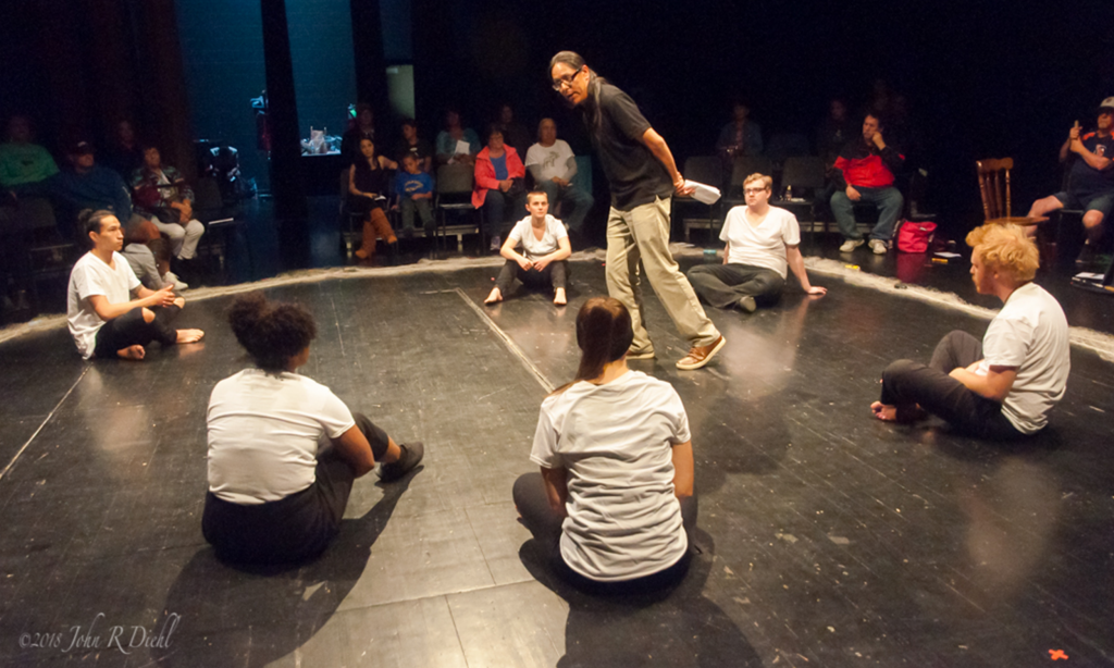 A man in a theater production giving direction