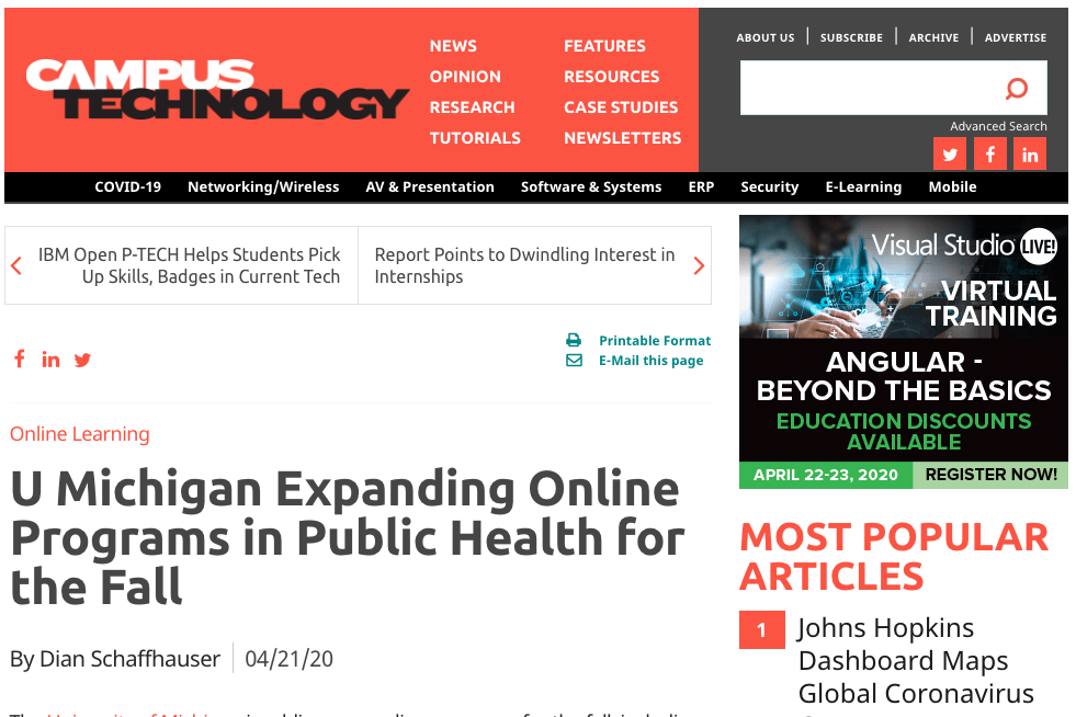 U Michigan Expanding Online Programs in Public Health for the Fall