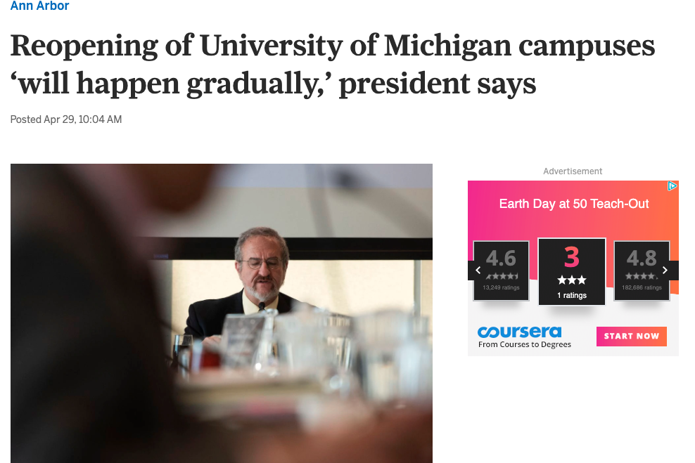 Reopening of University of Michigan campuses ‘will happen gradually,’ president says