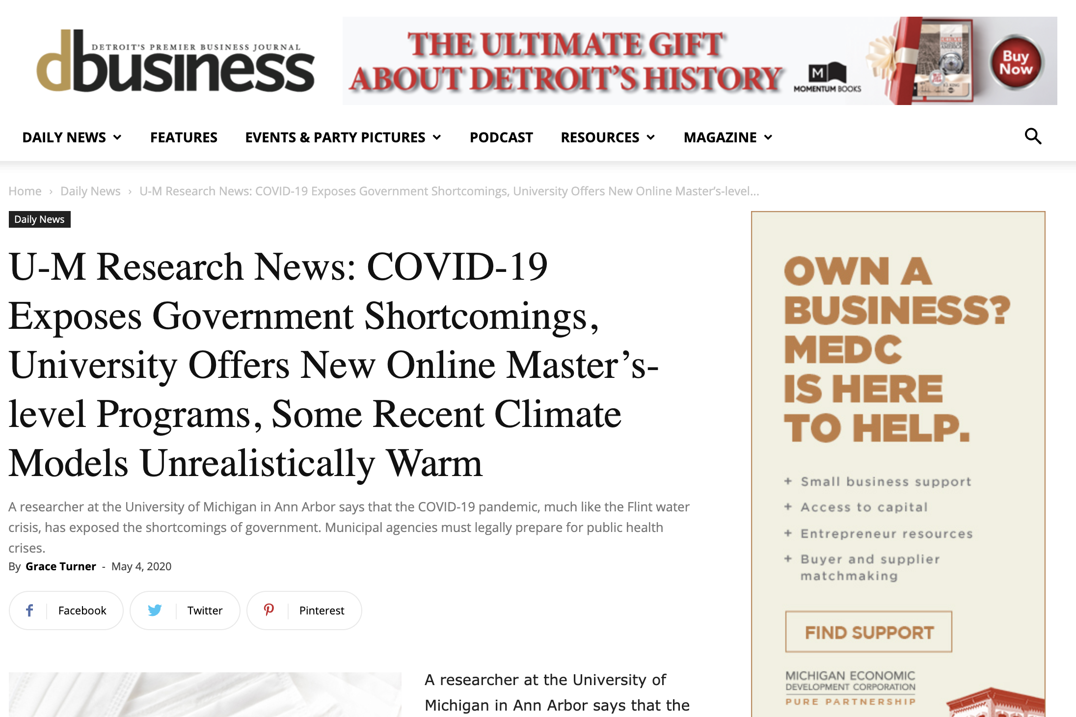 U-M Research News: COVID-19 Exposes Government Shortcomings, University Offers New Online Master’s-level Programs, Some Recent Climate Models Unrealistically Warm