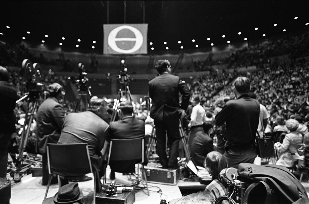 View of Enact Kick-Off Rally from behind the press section, 11 March 1970