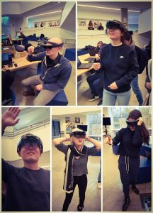 collage of students with VR headsets