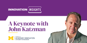 A picture of a white male called John Katzman next to the words Innovation Insights A Keynote with John Katzman