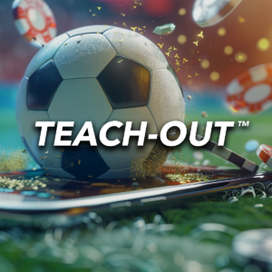 A soccer ball smashes into a cell phone while betting chips fly in the air.